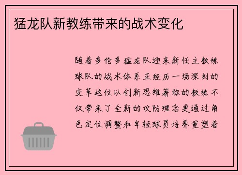 猛龙队新教练带来的战术变化