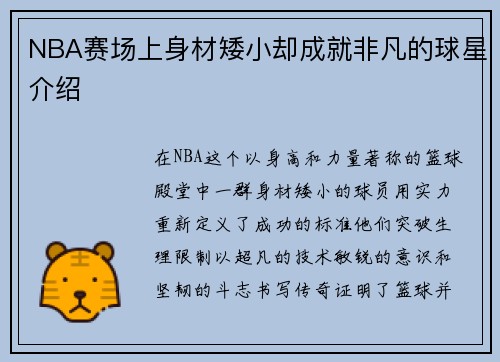 NBA赛场上身材矮小却成就非凡的球星介绍